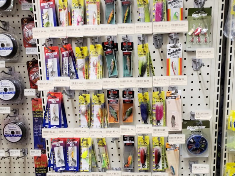 rack of fishing lures